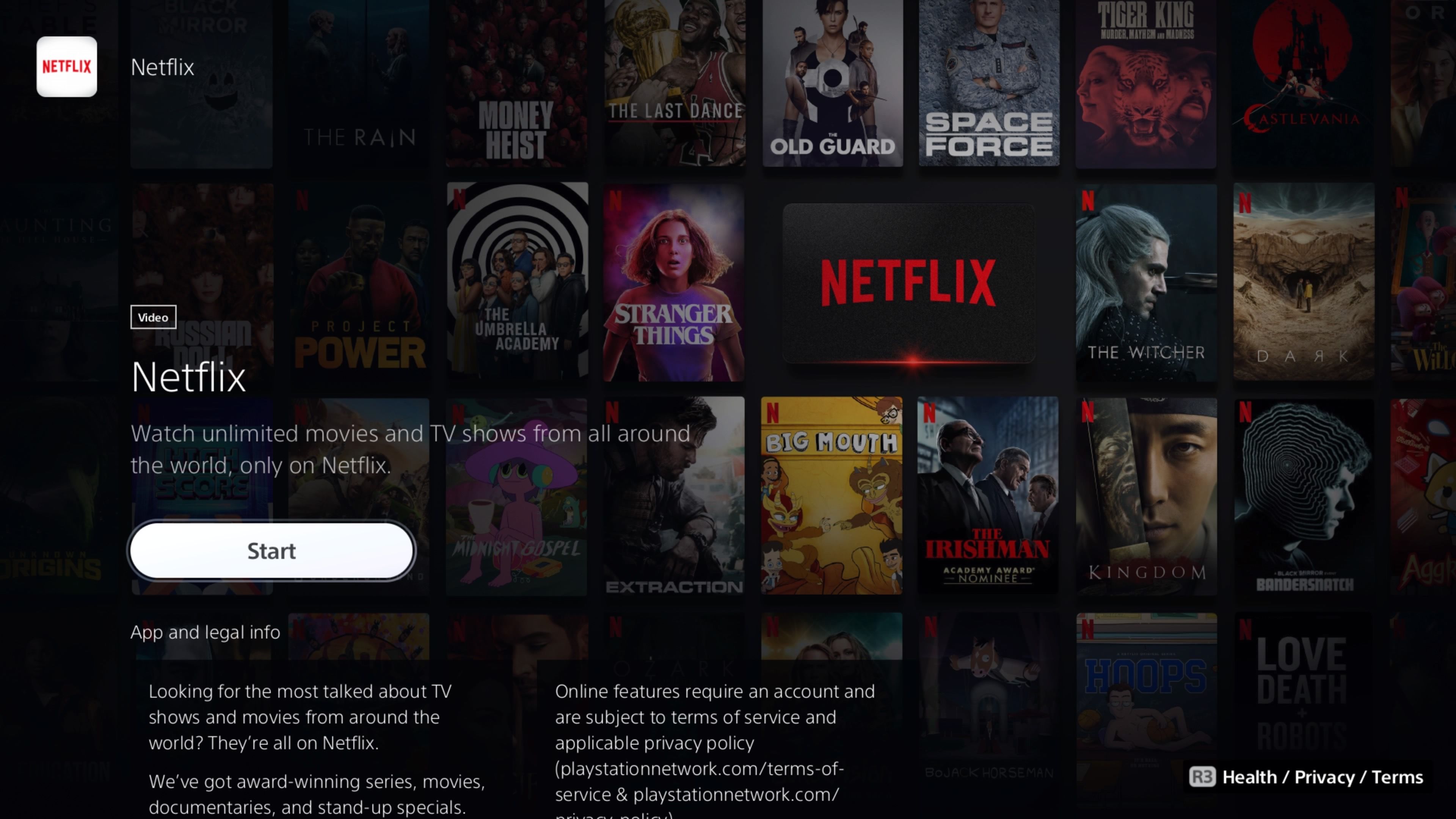 صفحه درباره Netflix در بخش رسانه PS5