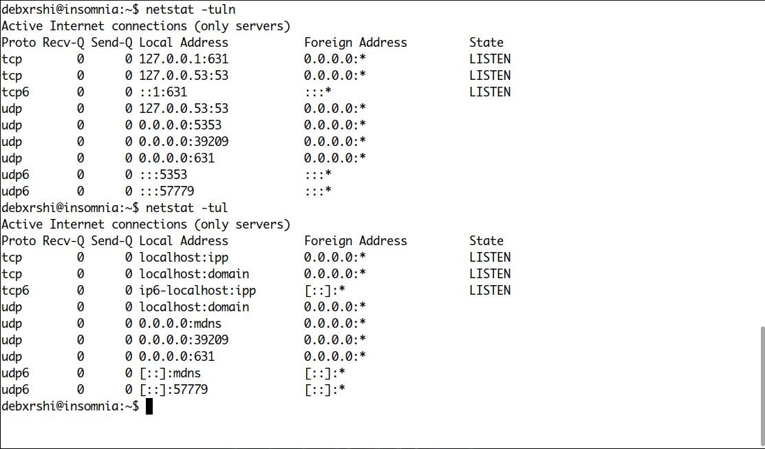 نسخه ی نمایشی دستور netstat برای نمایش پورت های باز