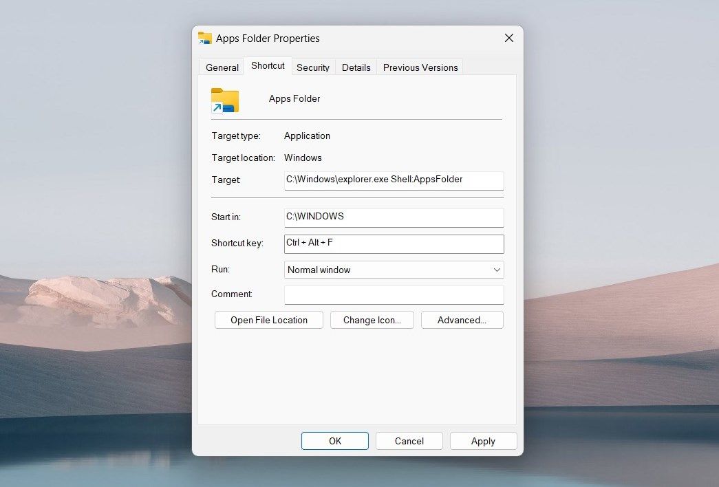 Откройте папку AppsFolder с помощью сочетания клавиш