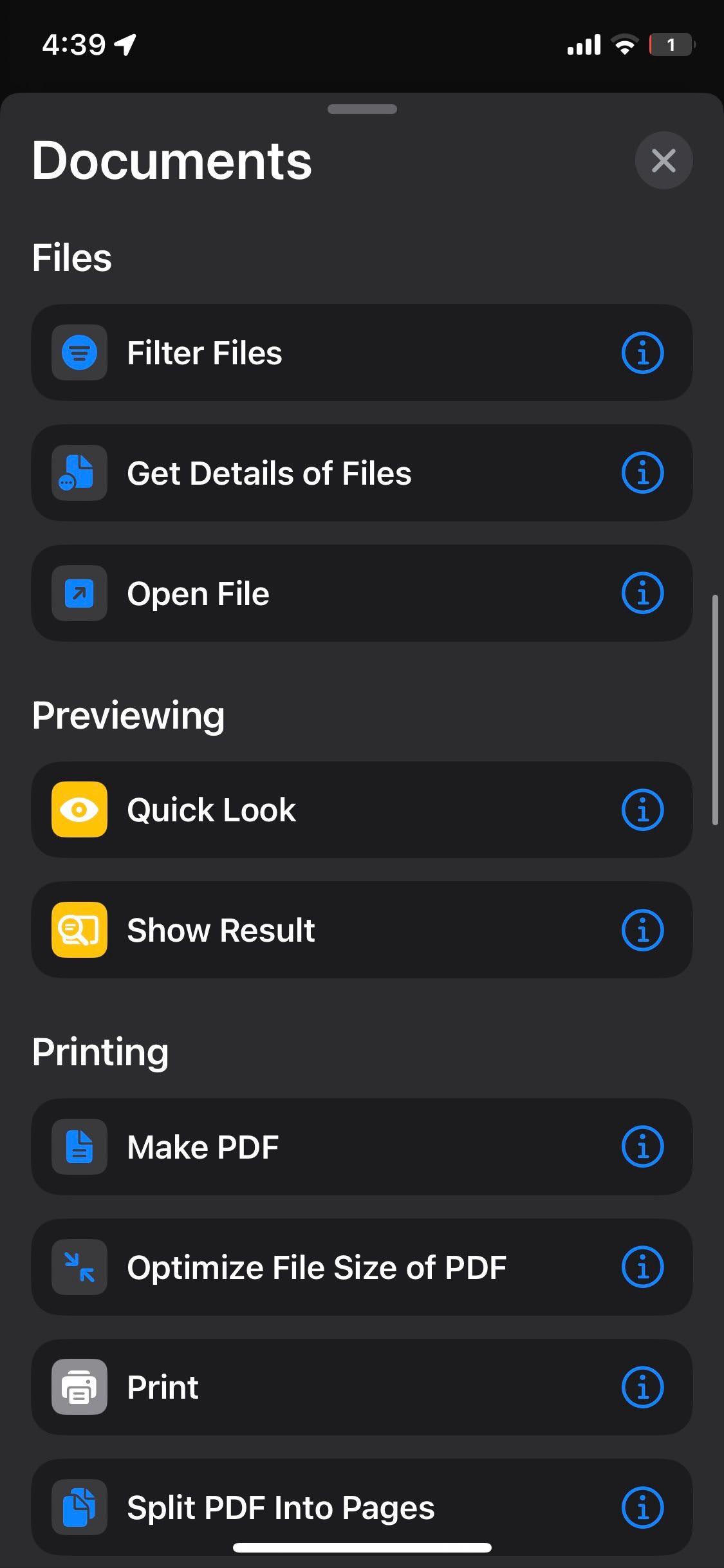 File Action را در برنامه Shortcut باز کنید