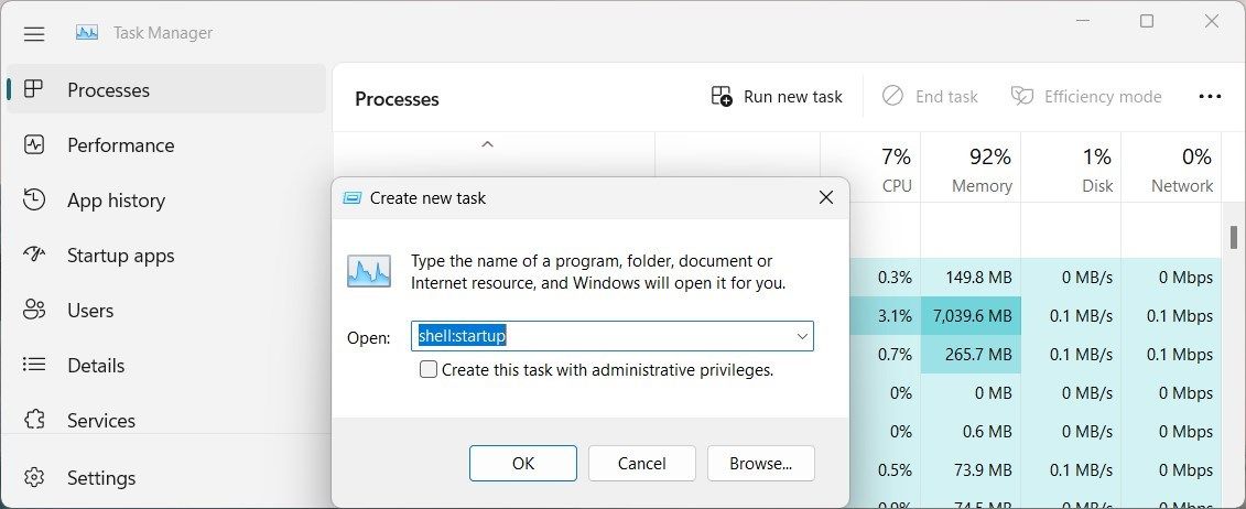 Open Startup Folder Using Task Manager