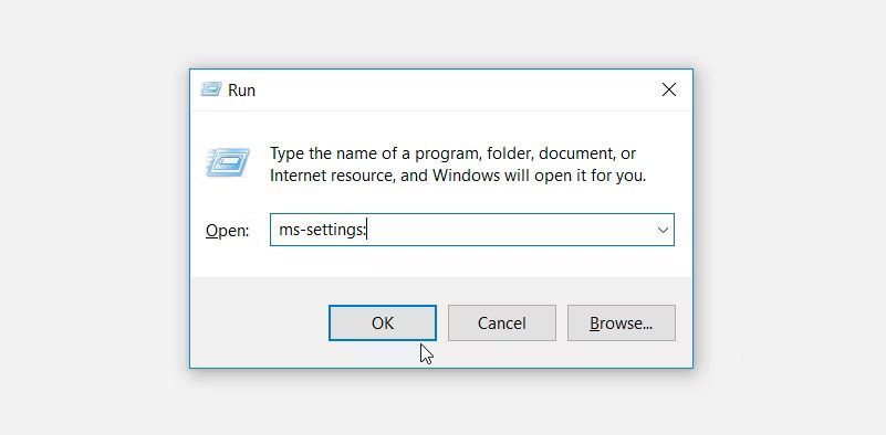 Opening the Windows System Settings via the Run command dialog box