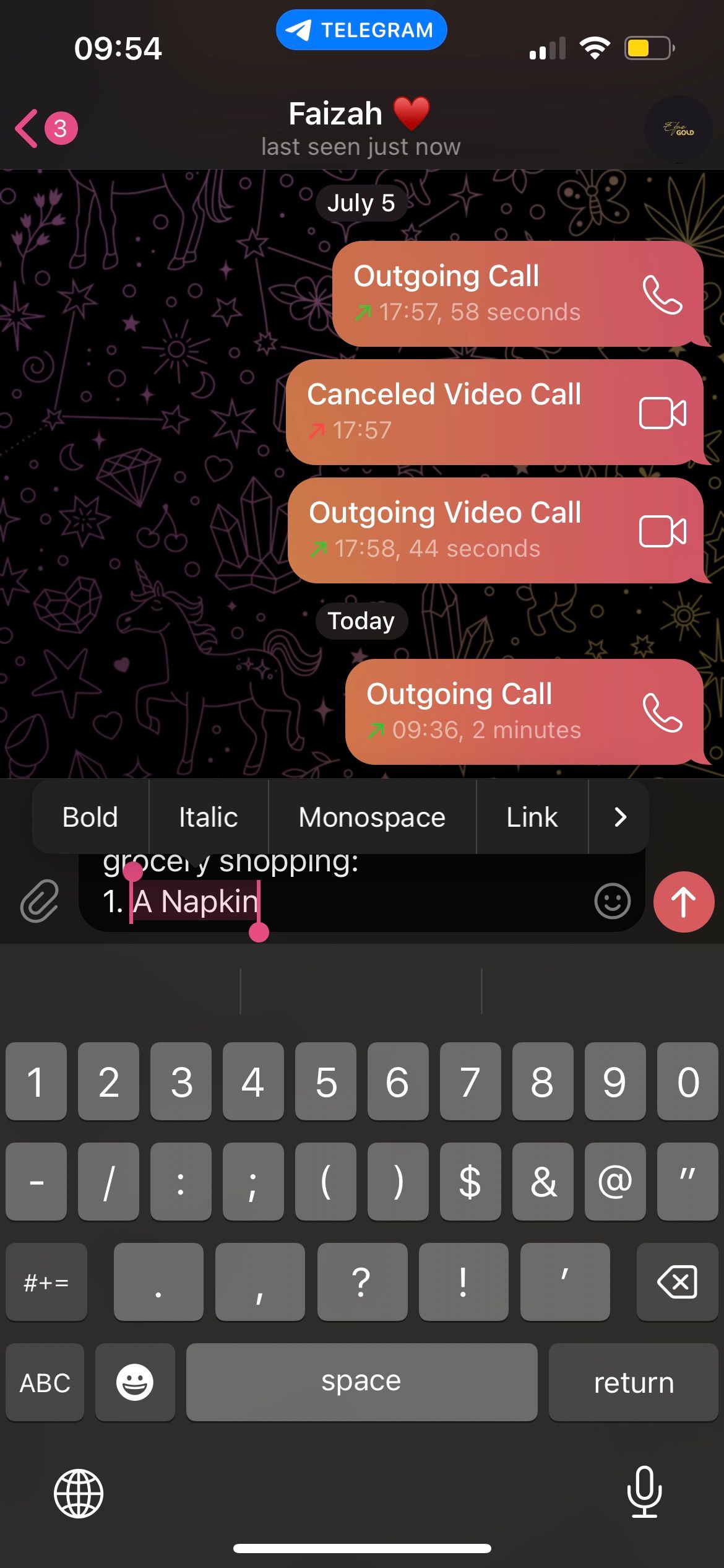 Options to format text on Telegram