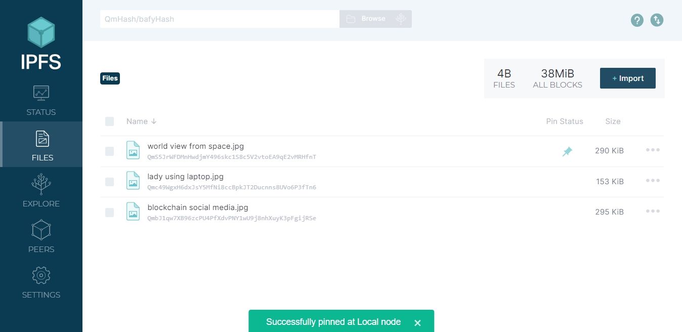 اسکرین شات پین کردن فایل‌ها IPFS - با موفقیت پین شد