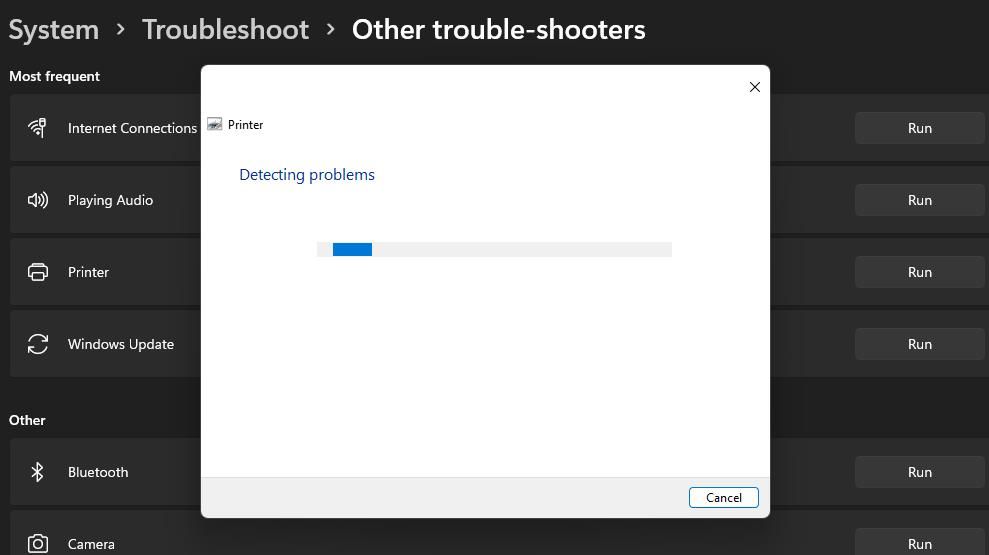 The Printer troubleshooter 