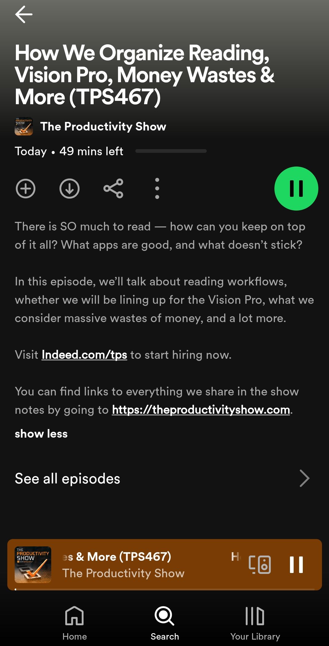 توضیحات نمایش بهره وری در Spotify