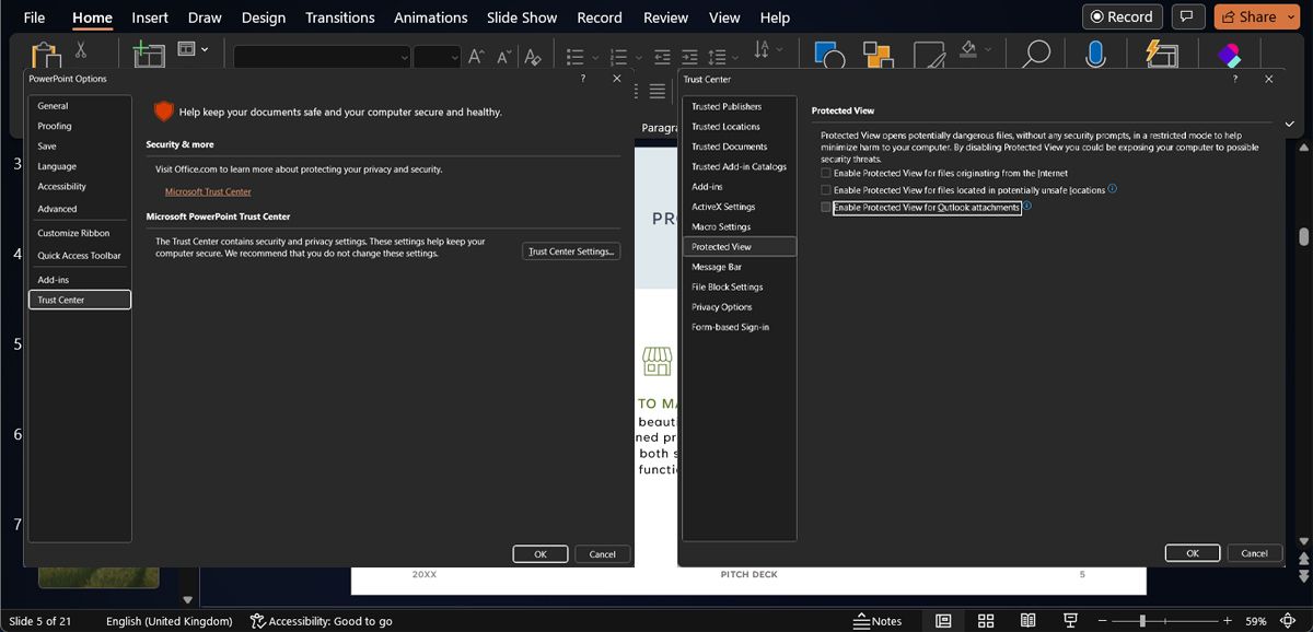 Turn off protected view in PowerPoint