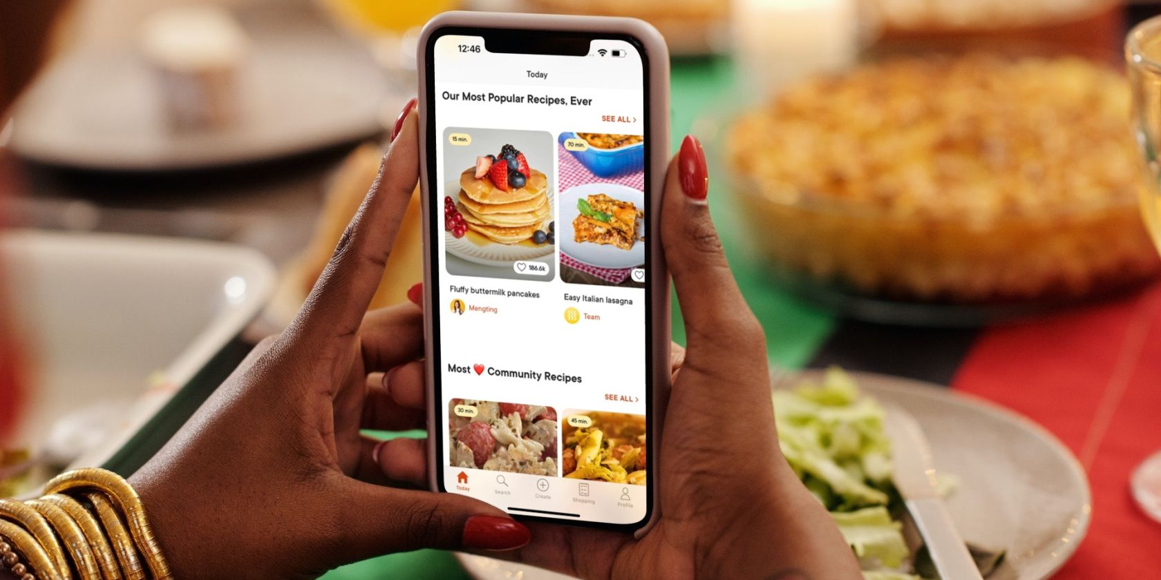 recipe app on an iphone next to food