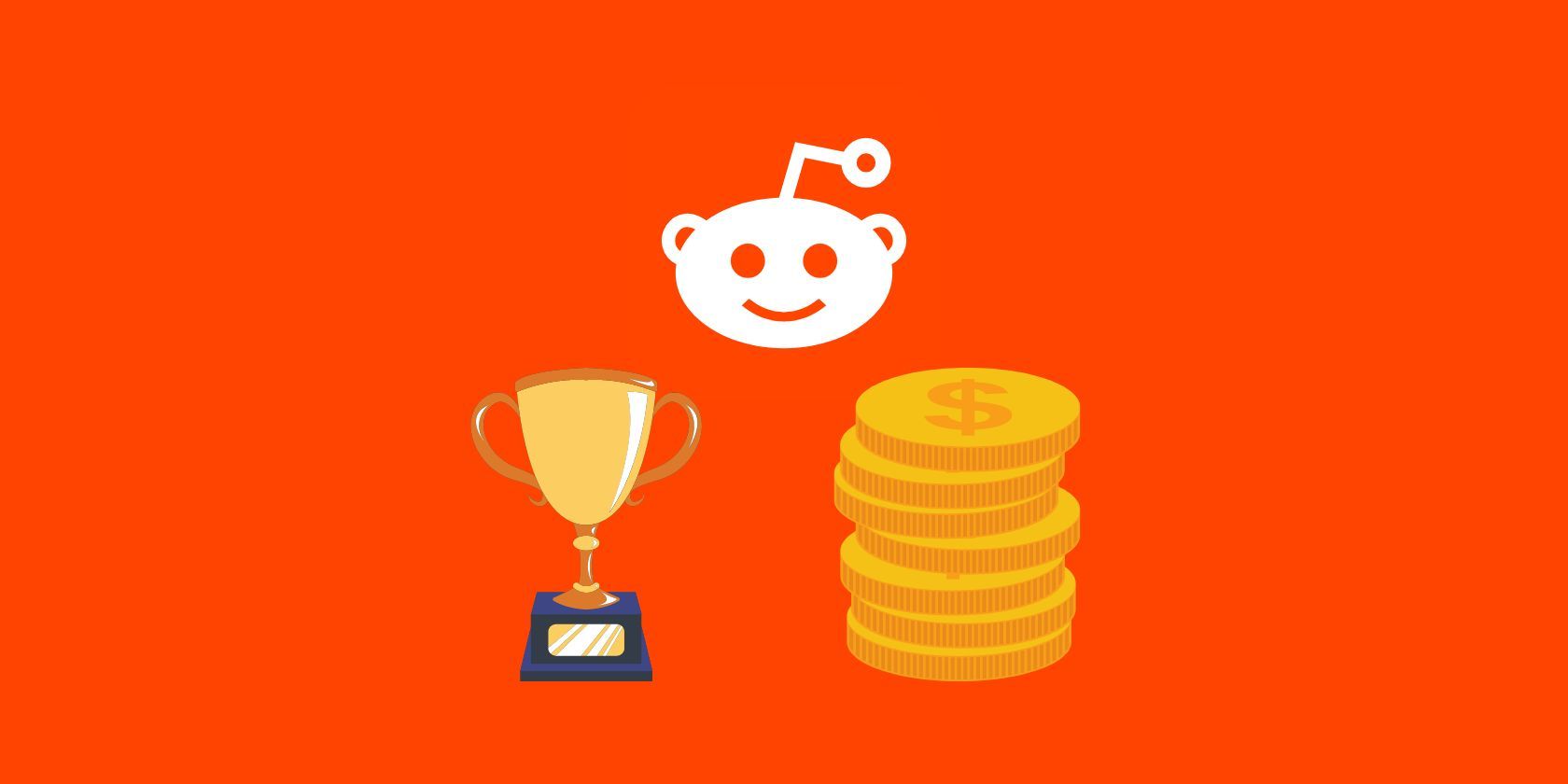 Các vectơ hoạt hình về giải thưởng và tiền xu trên nền màu cam Reddit