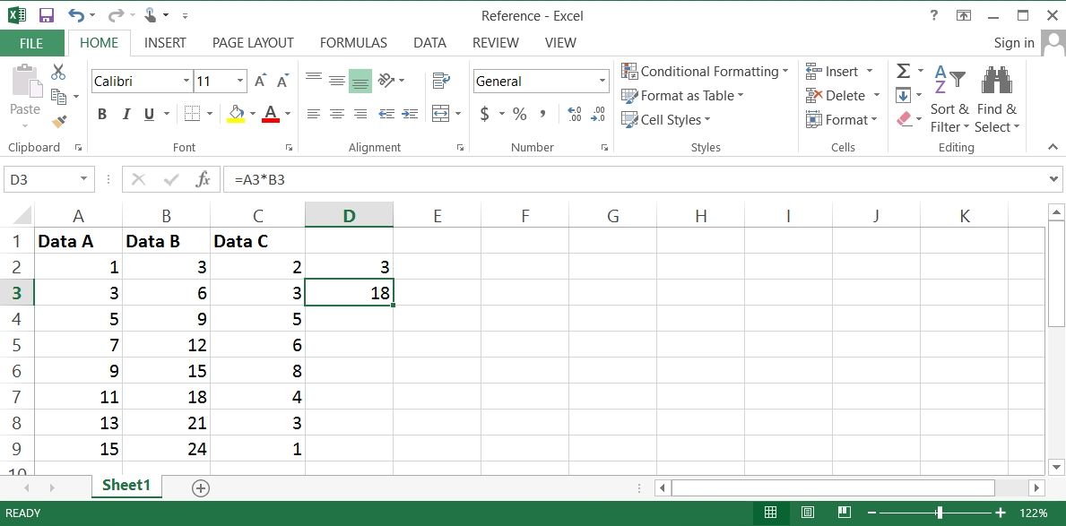 Một ví dụ về tham chiếu ô tương đối trong Excel
