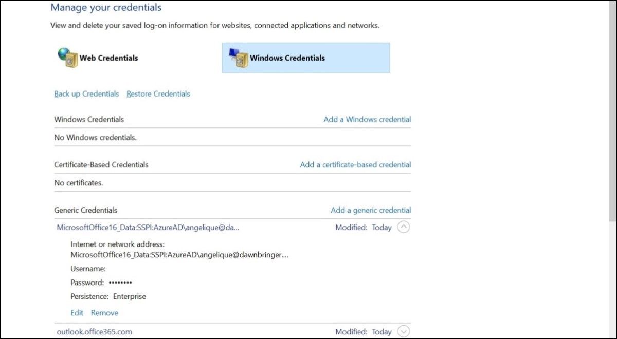 Xóa thông tin đăng nhập Outlook khỏi PC Windows