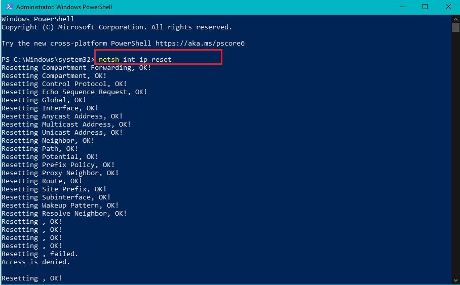 بازنشانی TCP IP Stack در پنجره خط فرمان