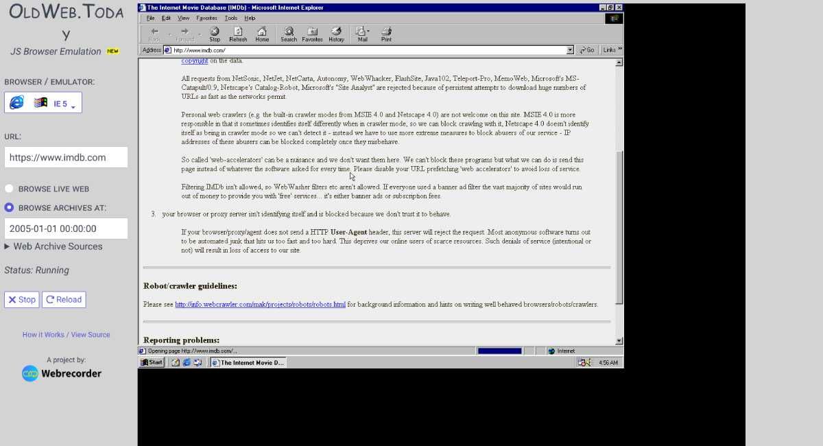 OldWeb.Today hiển thị các phiên bản cũ của các trang web có nguồn gốc từ Internet Archives trong mô phỏng các trình duyệt cổ điển