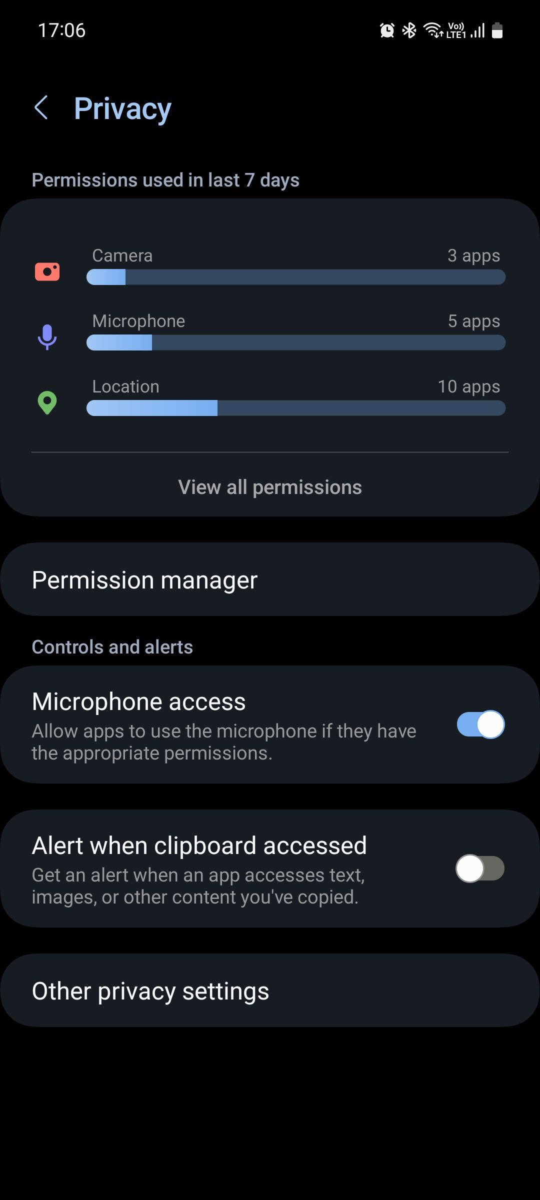 Samsung One UI 5.1 Privacy settings