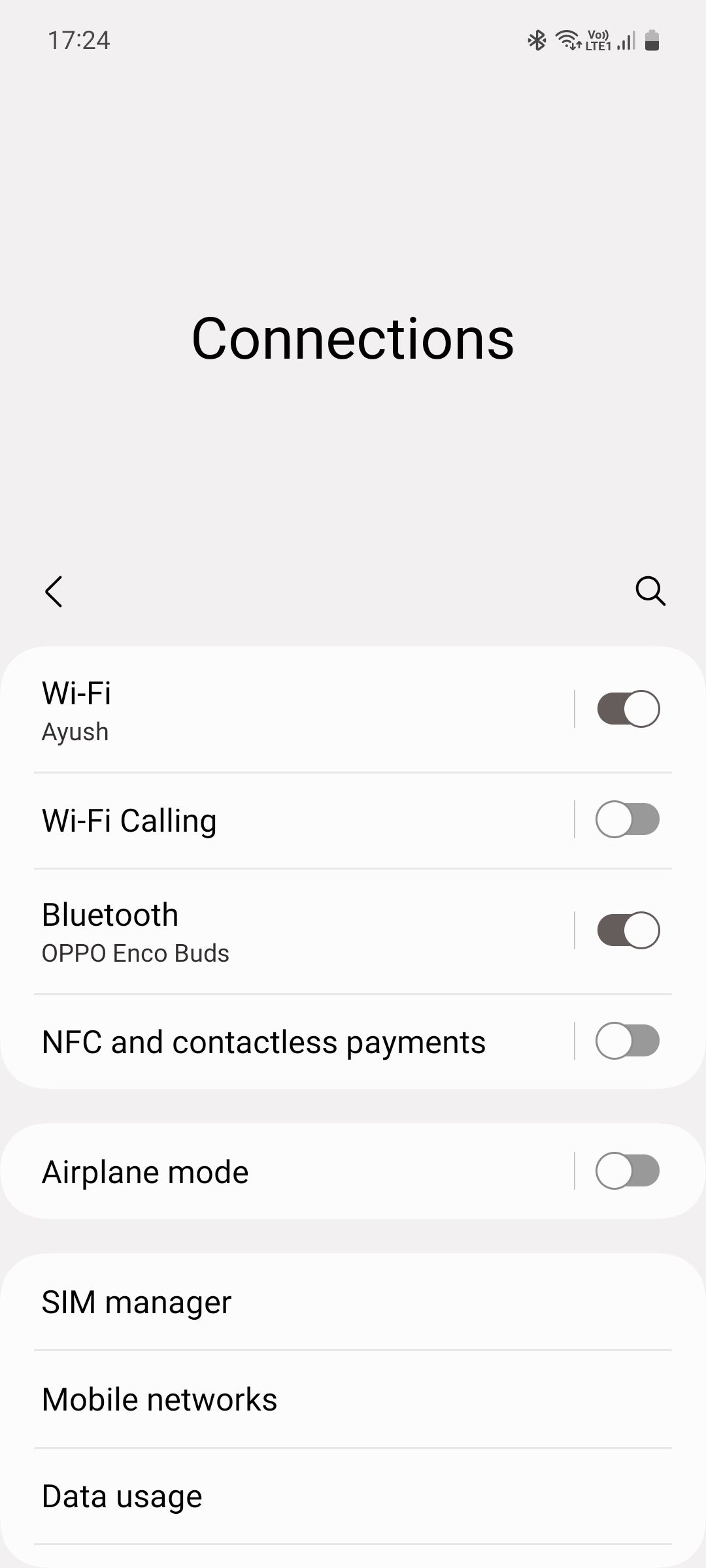 Samsung One UI Connections menu
