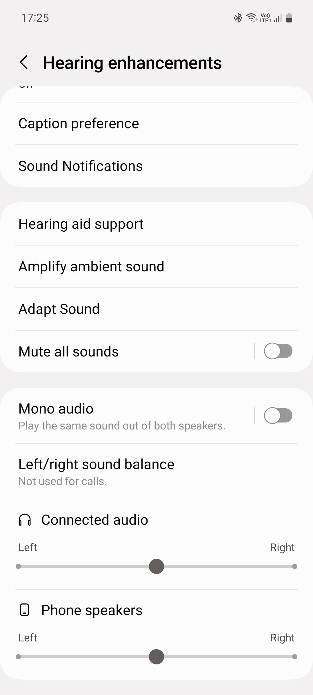 Samsung One UI Hearing enhancements menu