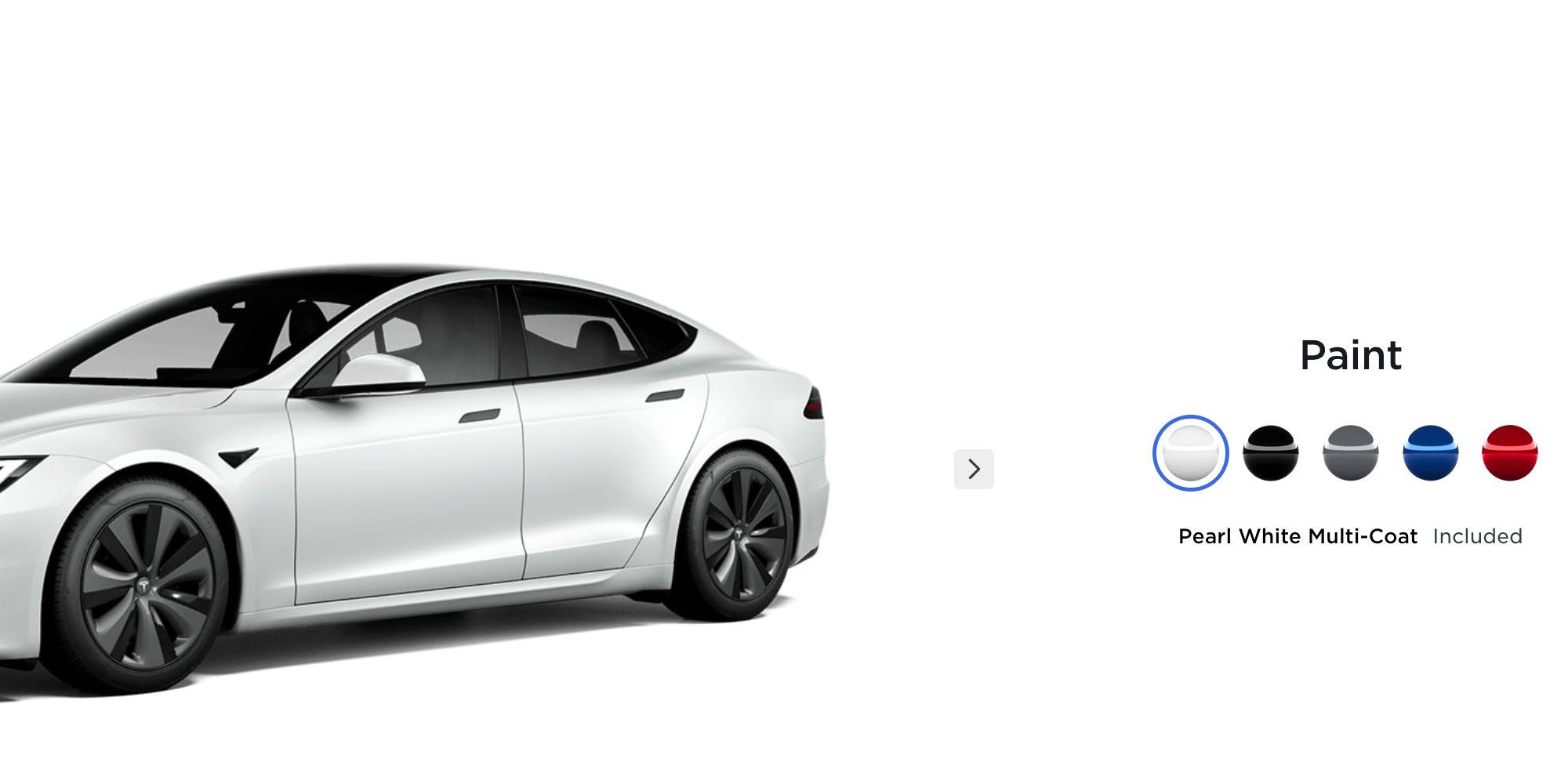Bộ cấu hình trực tuyến Tesla Model S với các tùy chọn màu sơn trên màn hình