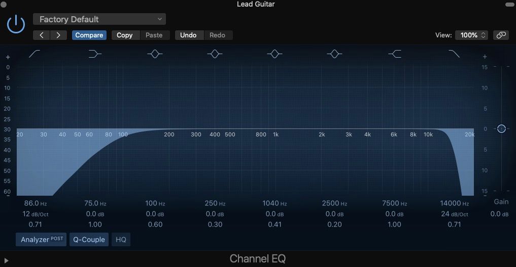 Channel EQ cho bộ lọc thông thấp và thông cao trong Logic Pro