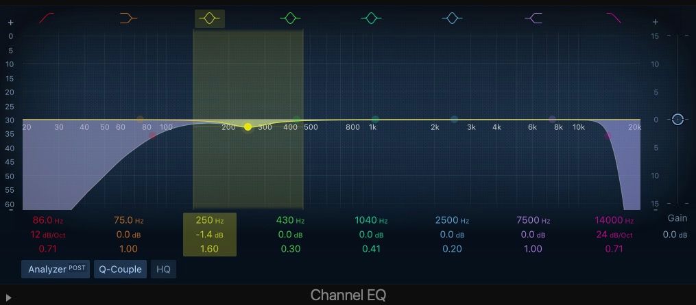 فیلتر برای حذف گل و لای برجسته شده در Logic Pro Channel EQ