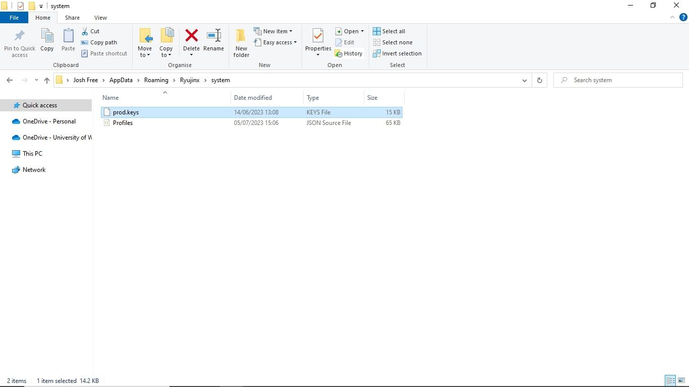 Ảnh chụp màn hình vị trí tệp Prod Keys trong Windows File Explorer 