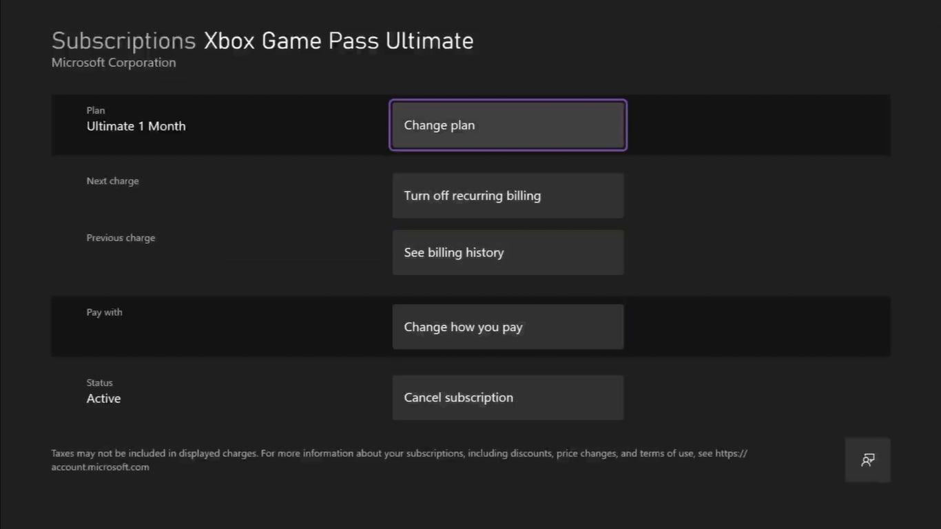 how to cancel game pass on xbox