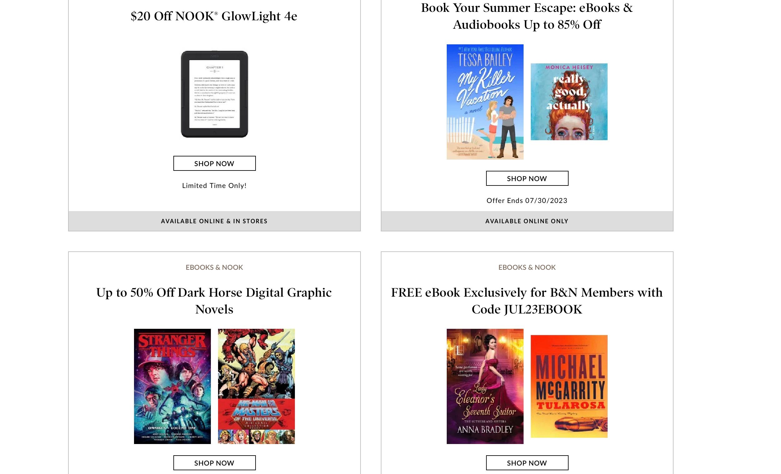 Screenshot of Barnes and Noble website home page