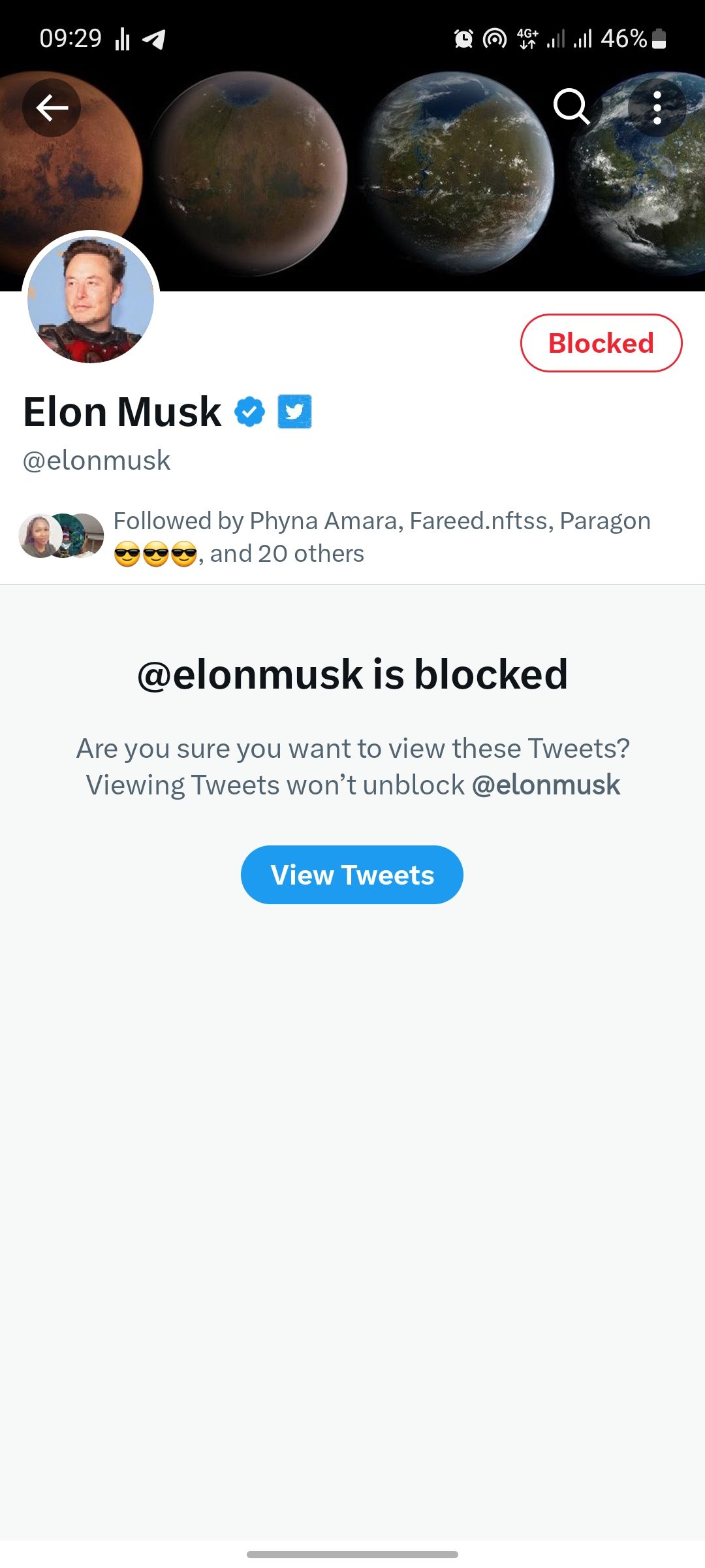 screenshot of elon blocked on twitter