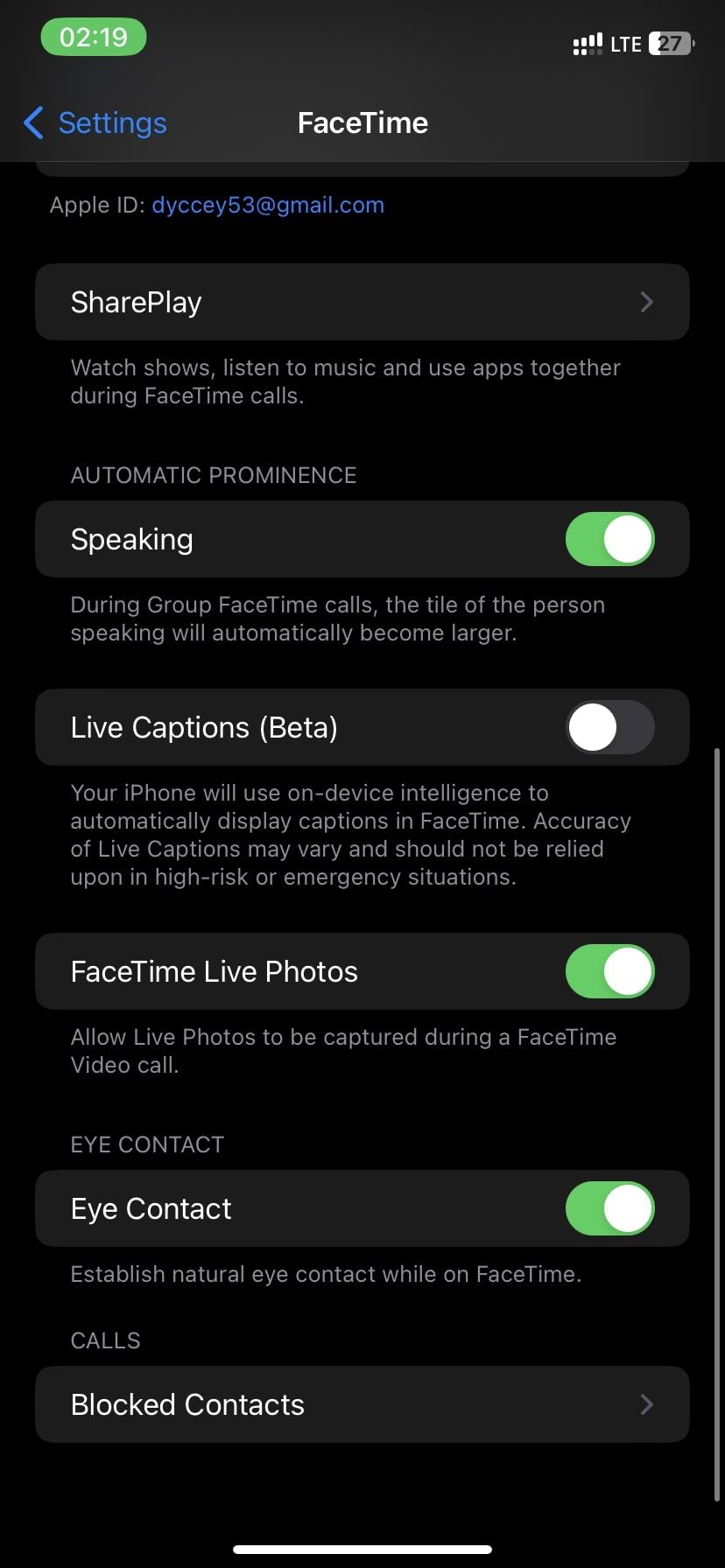 صفحه FaceTime در تنظیمات