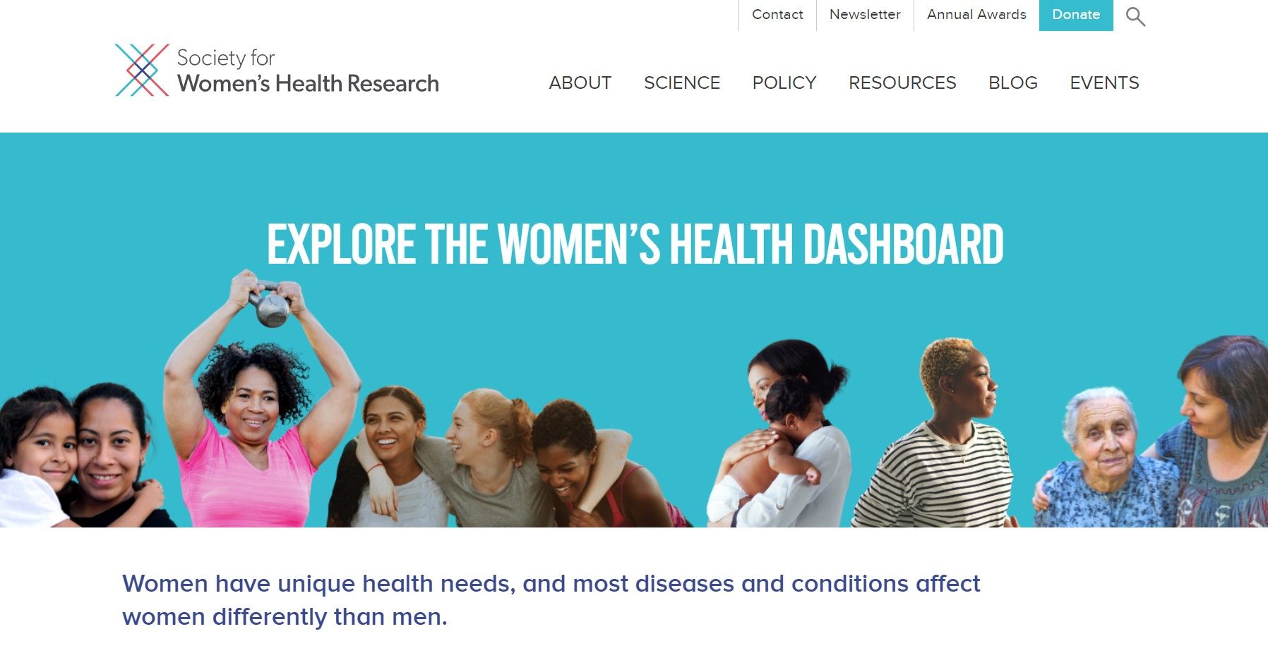 Screenshot of the Society for Women's Health Research website