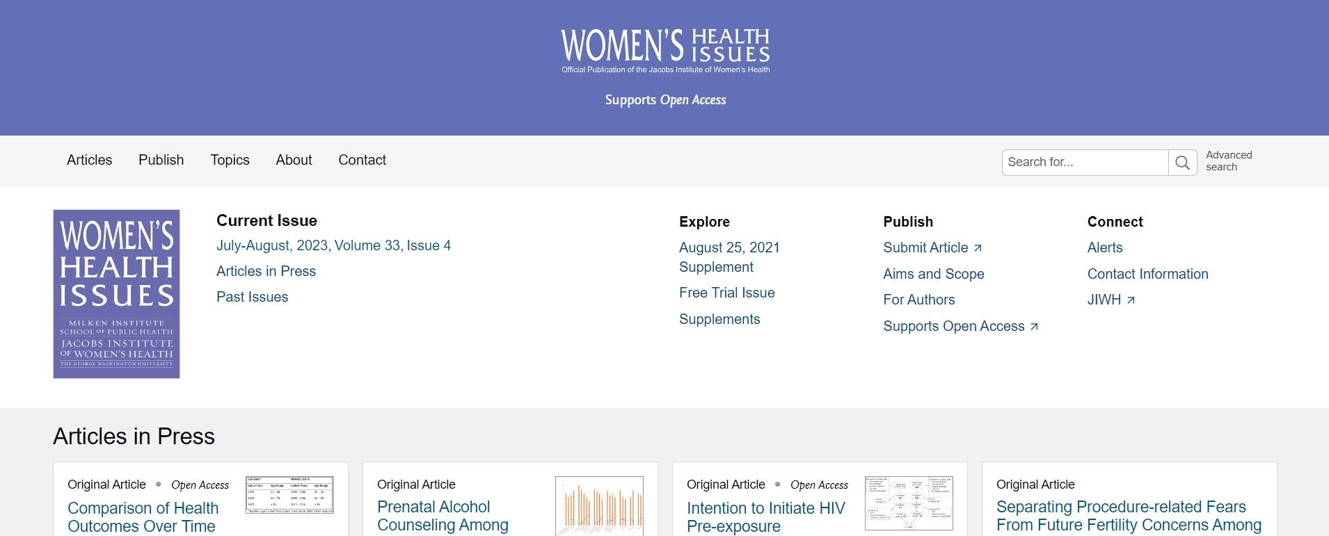 Screenshot of women's health journal