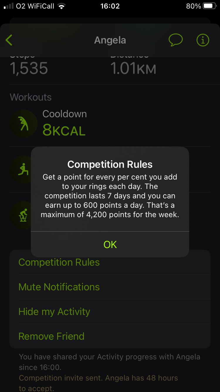 Screenshot showing Activity competition rules in Apple Fitness