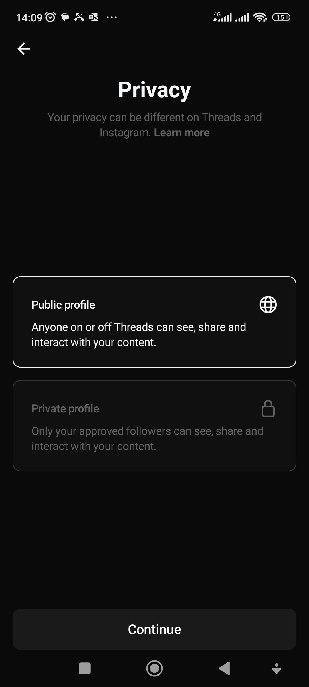 screenshot of the threads app
