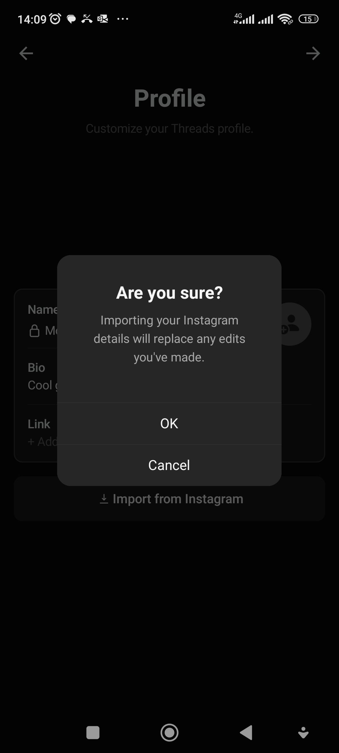 screenshot of the threads app