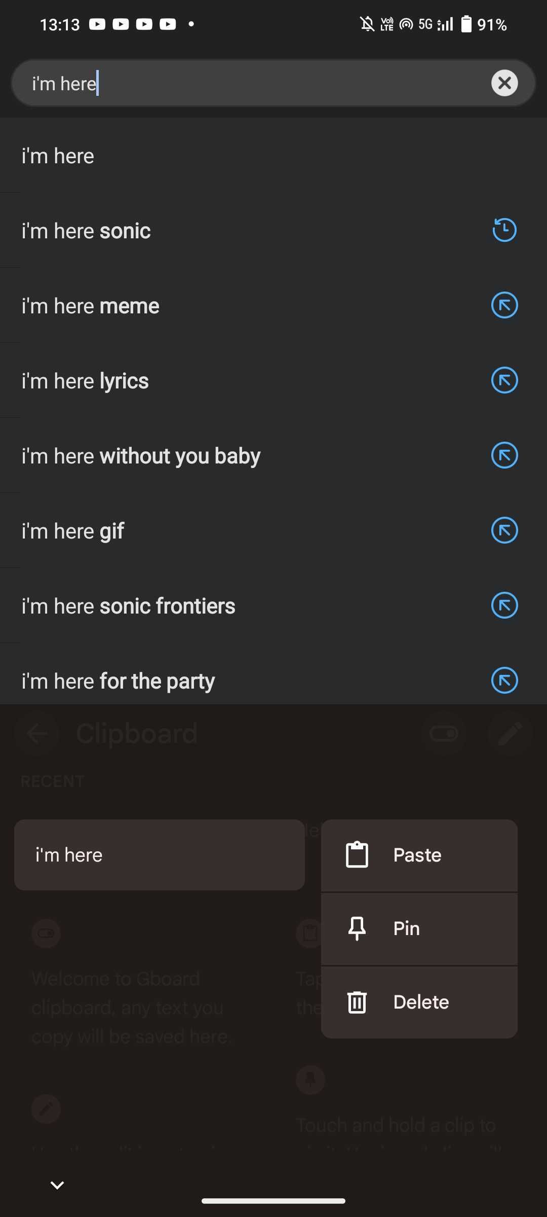 یک مورد را در کلیپ بورد Gboard جای‌گذاری کنید، پین کنید یا حذف کنید