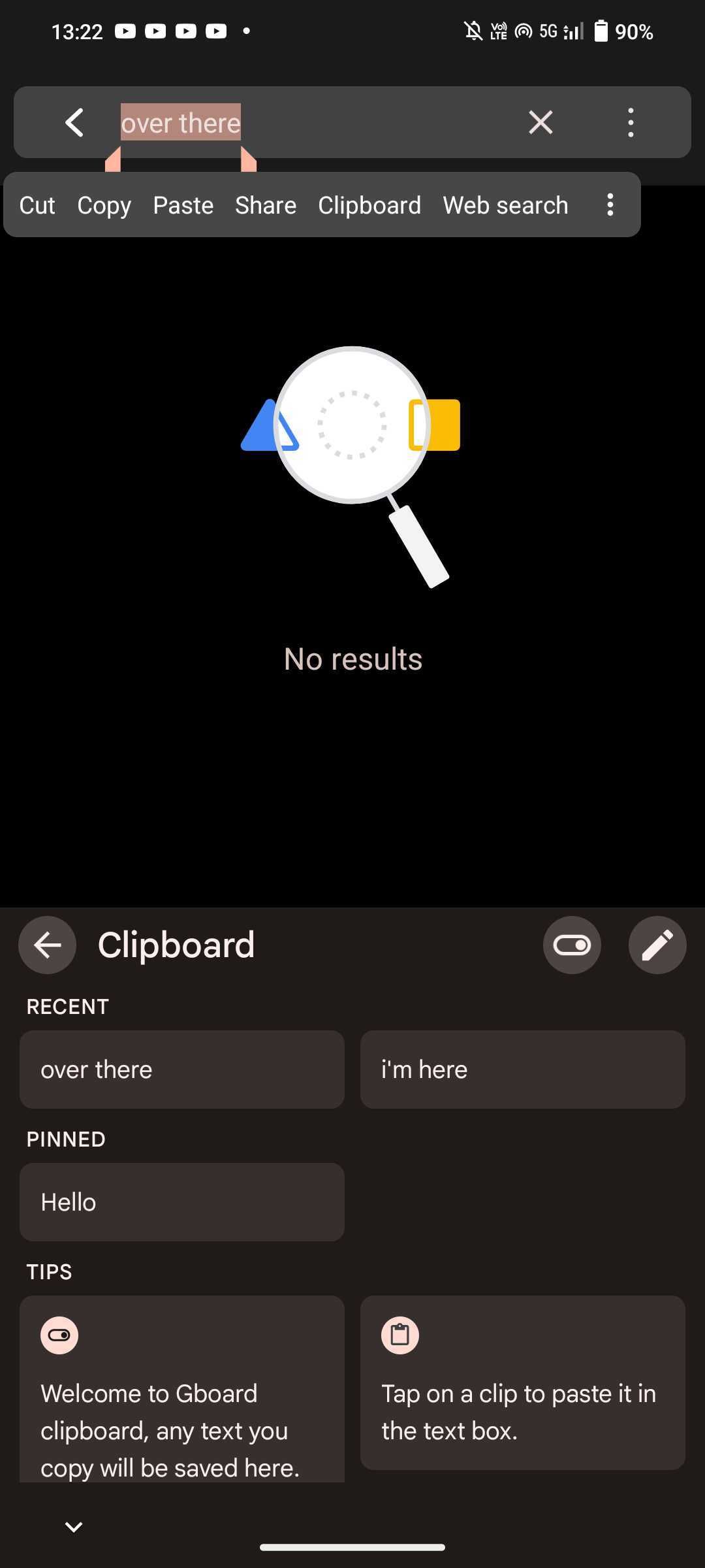 یک مورد پین شده همانطور که در کلیپ بورد Gboard دیده می شود