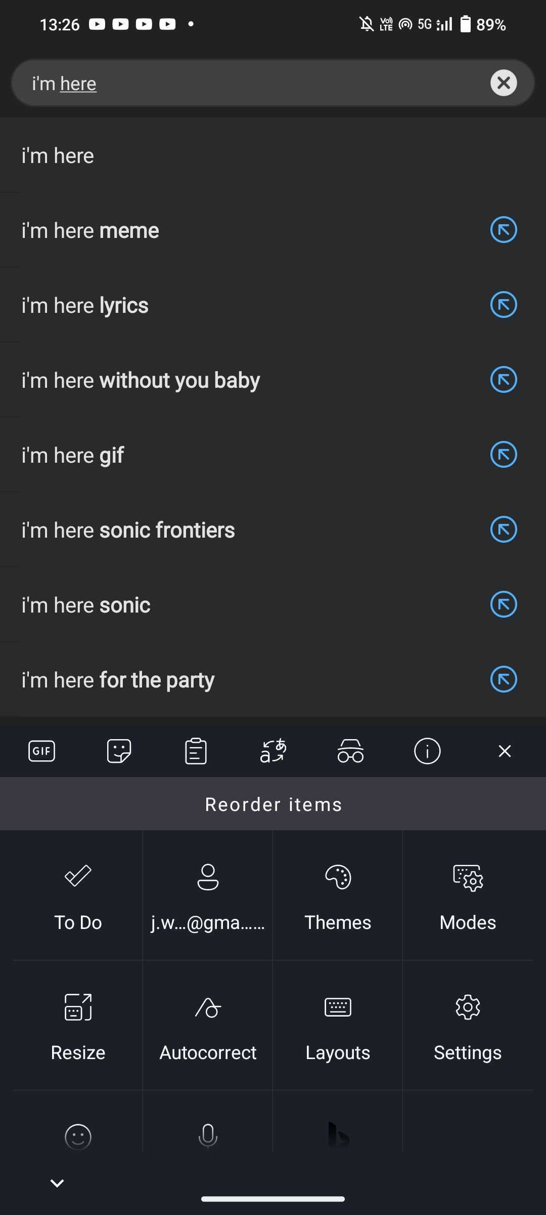 باز کردن منوی Swiftkey