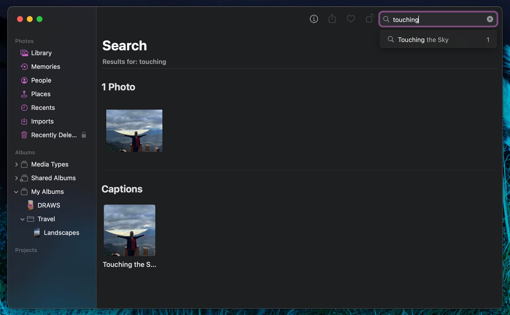 Search results in Photos app on Mac