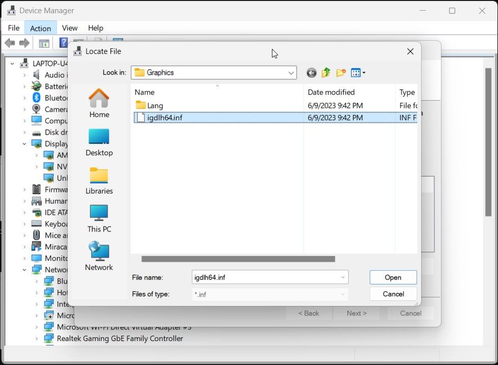 igdlh64 inf را از پوشه گرافیک انتخاب کنید