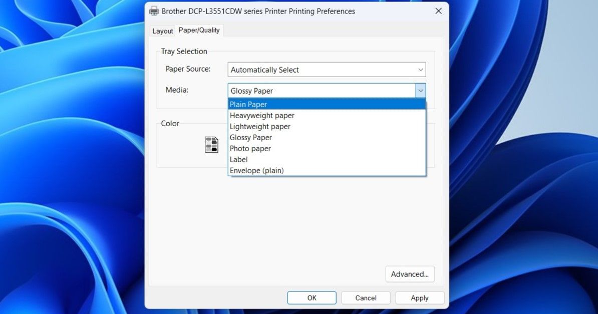 Selecione o papel da impressora no Windows