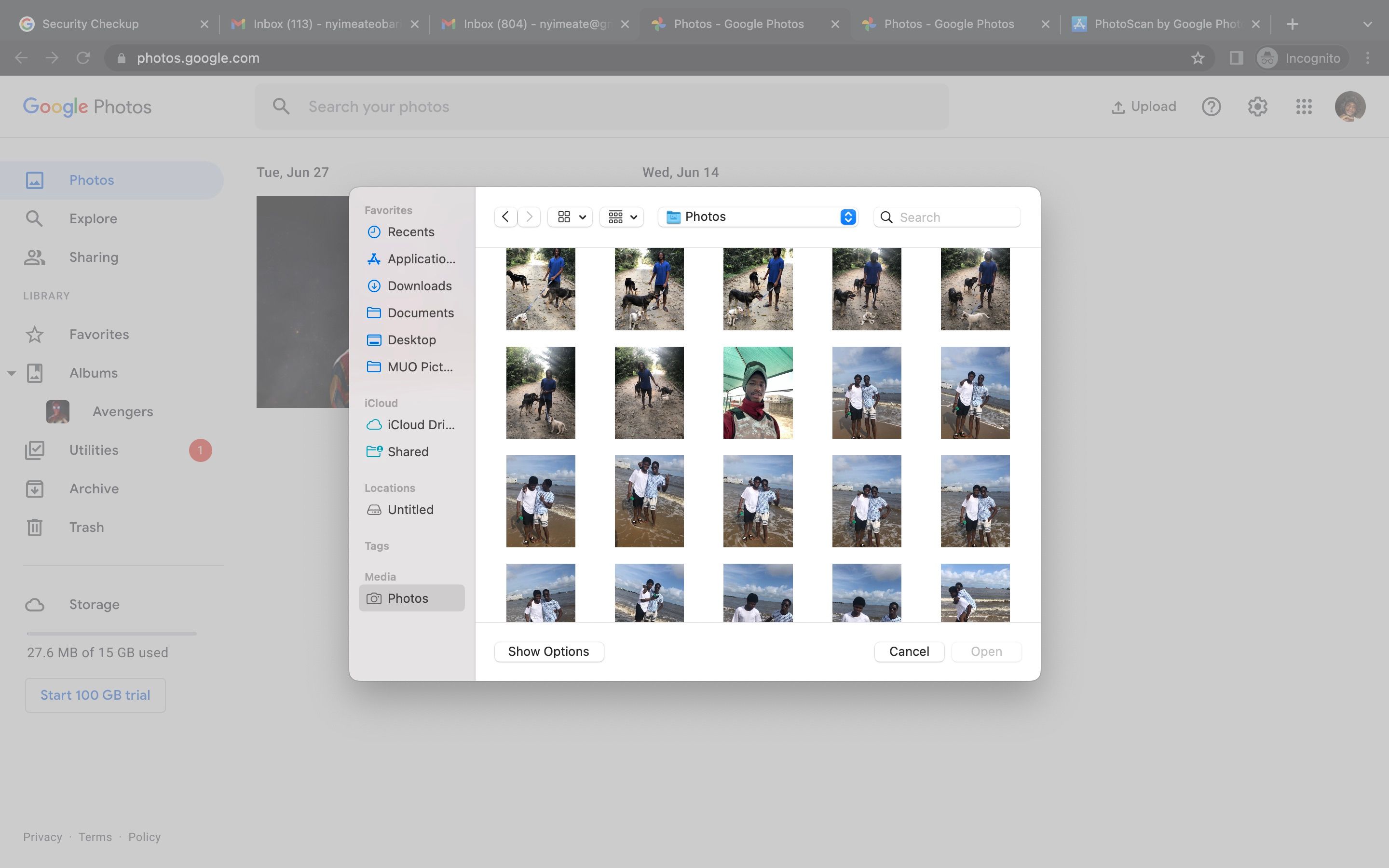 Chọn một hình ảnh để tải lên Google Photos từ Finder của macOS