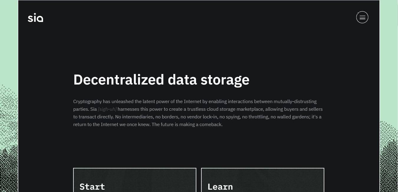 Screenshot of Sia Network website 