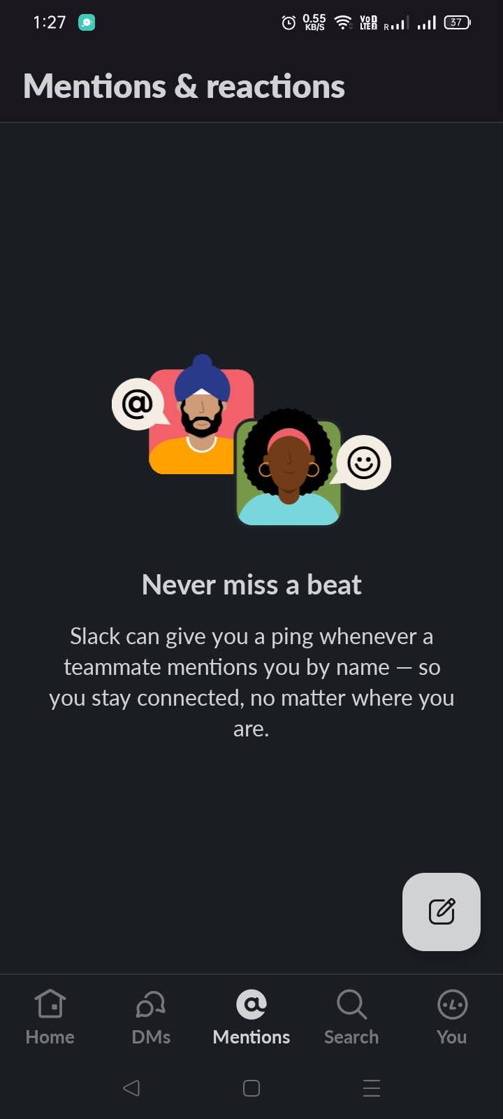 صفحه اشاره ها و واکنش های برنامه Slack