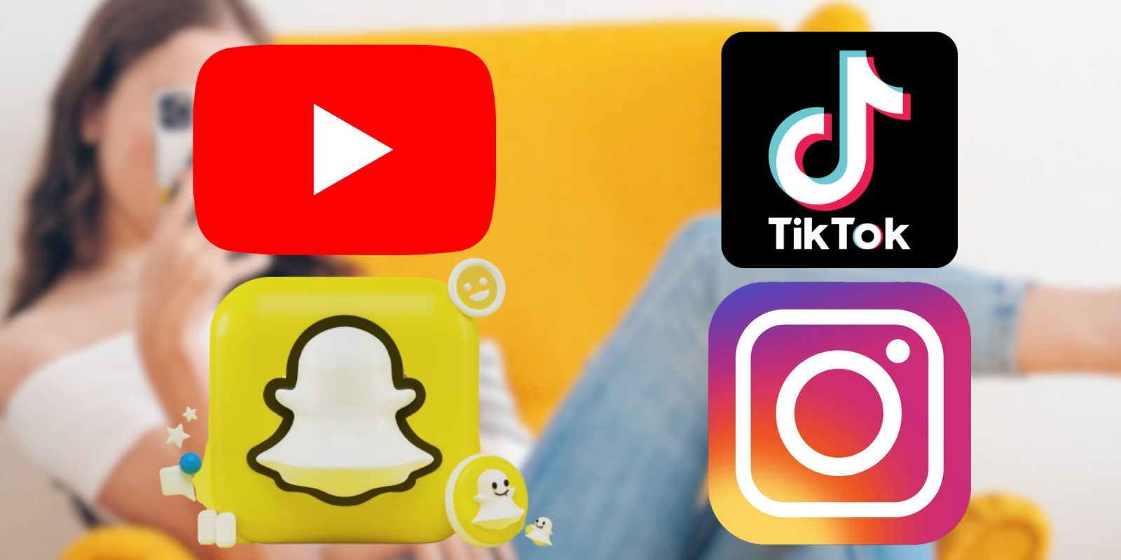 Logo TikTok, YouTube, Instagram và Snapchat trên Influencer Girl