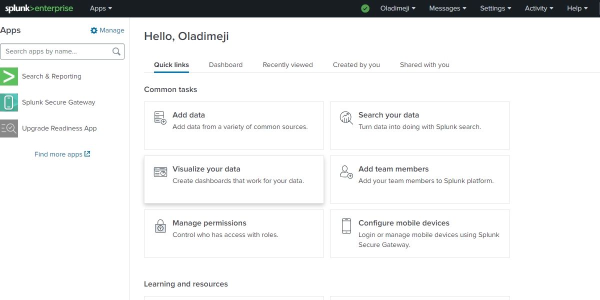 Splunk Enterprise-web app-home-interface