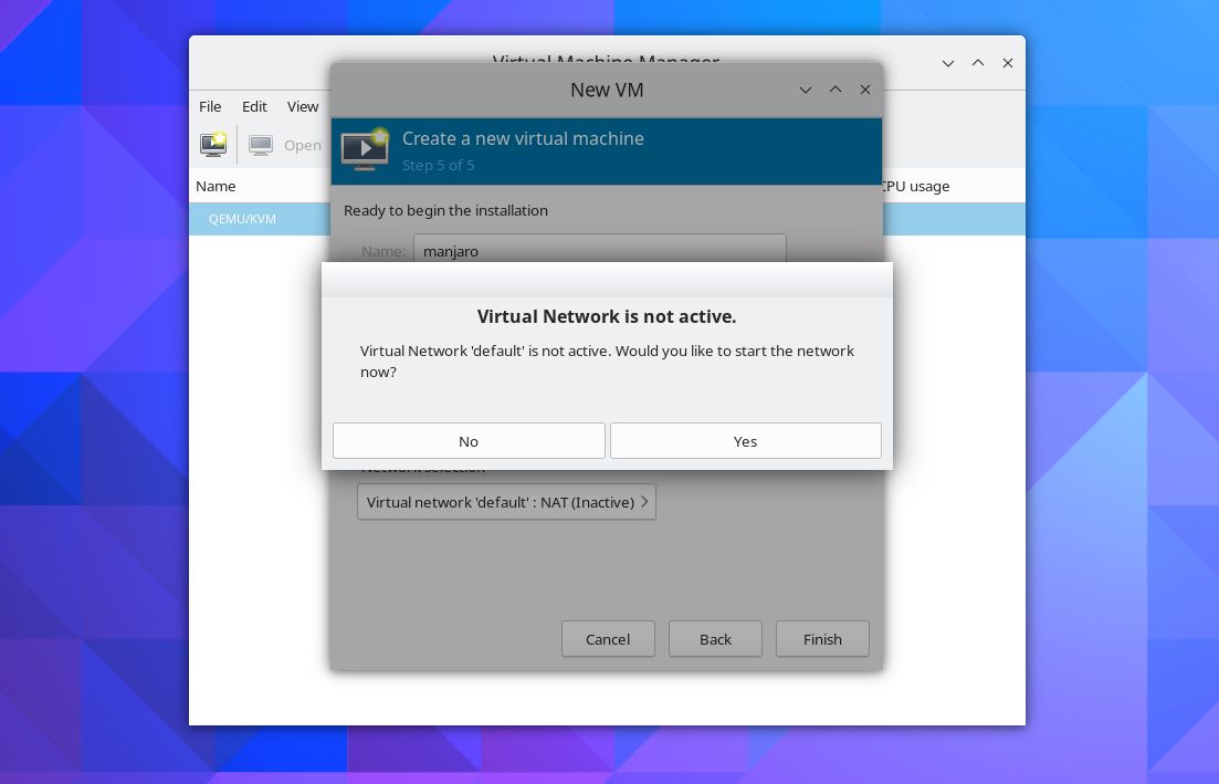 start the virtual network virt-manager arch linux