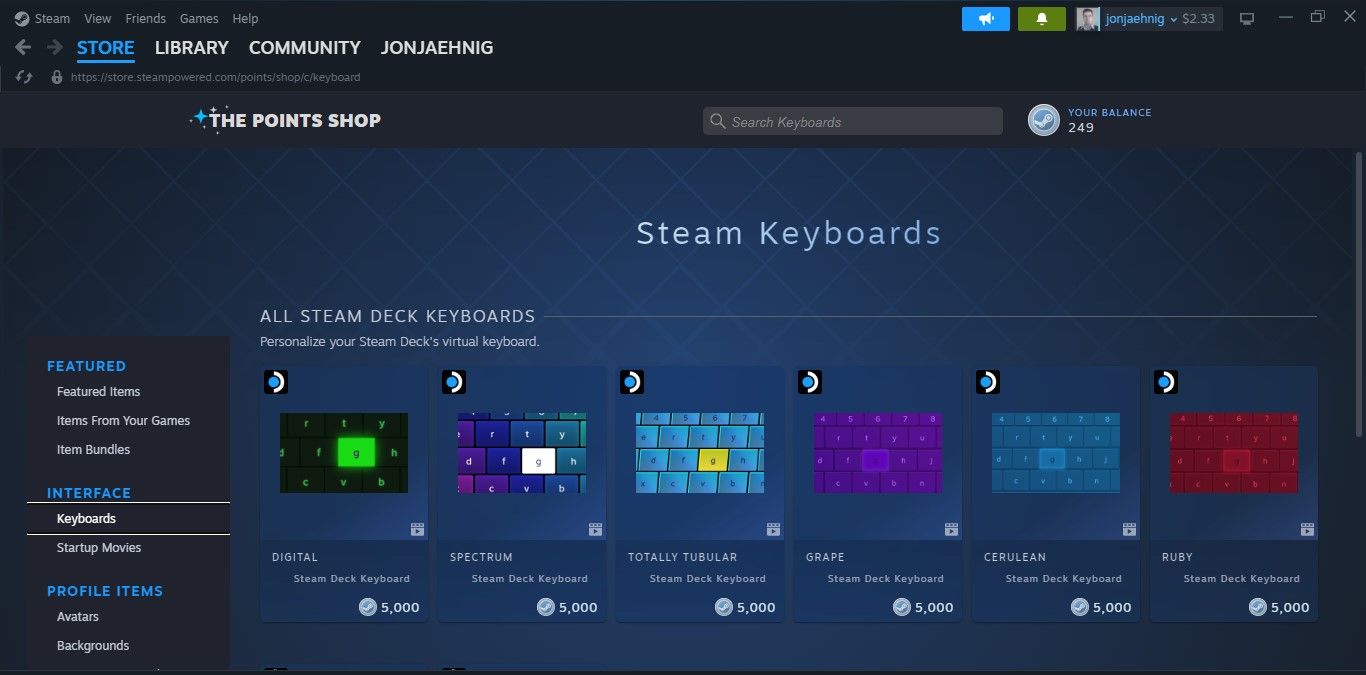 Steam Keyboards available through the Steam Points Shop