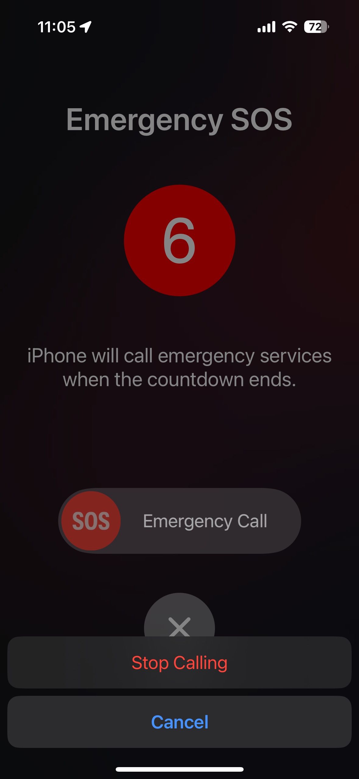 در طول تماس SOS اضطراری، درخواست تماس را متوقف کنید