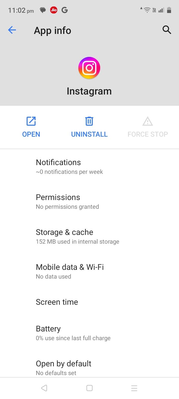 گزینه Storage & Cache در برنامه تنظیمات