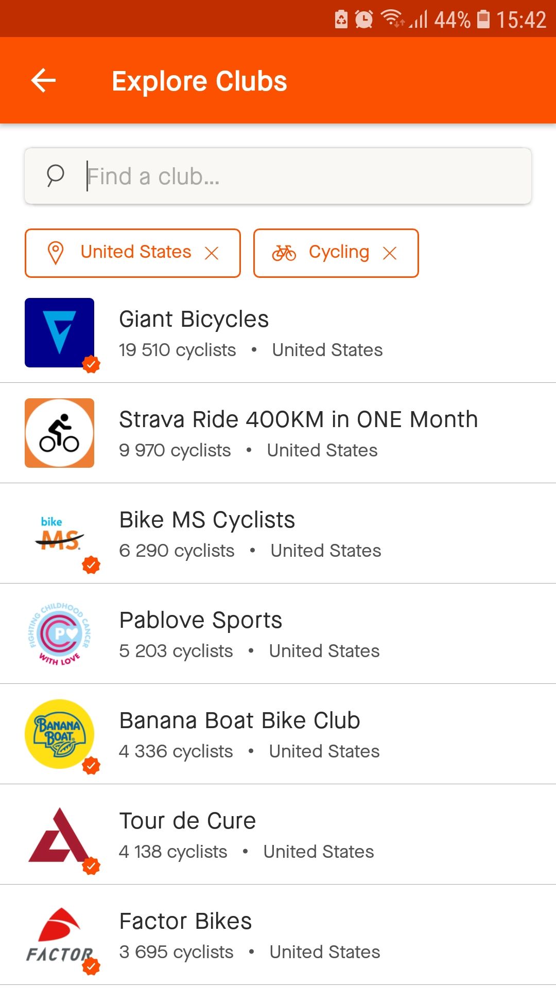 باشگاه های دوچرخه سواری Strava