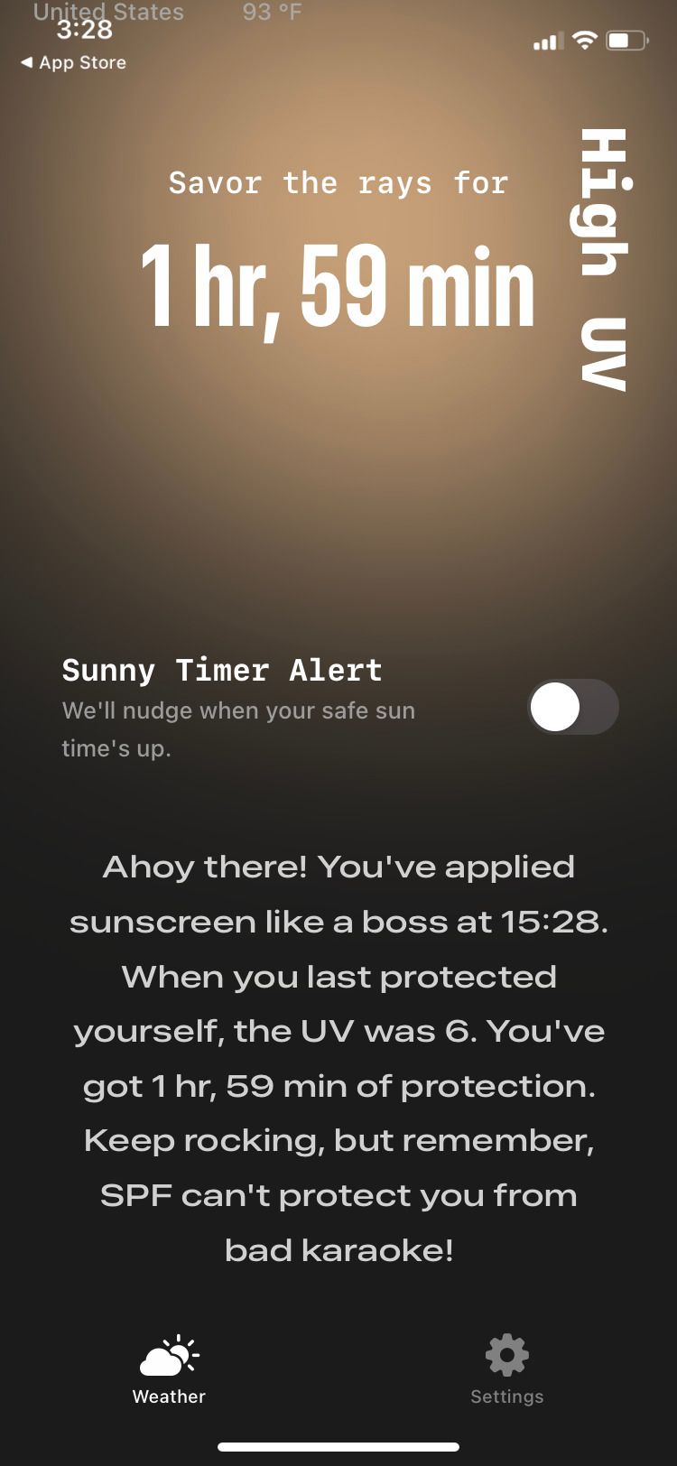 صفحه نمایش ردیاب UV برنامه SunBlock